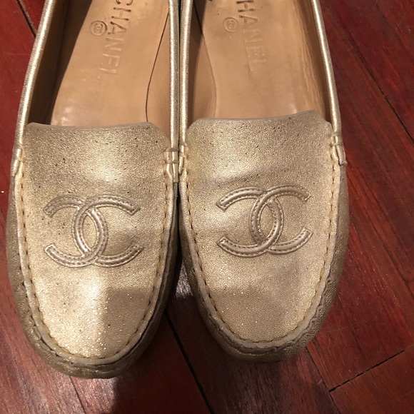 **Authentic Chanel Gold Loafers** - Picture 7 of 7